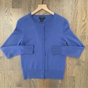 Lord & Taylor Cashmere Crew Neck Button Front Cardigan Sweater Cornflower Blue M